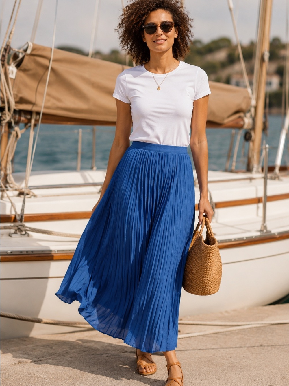 J. Jill Blue Crinkle Pleated Maxi Skirt Size Large Boho Coastal Cottagecore | Lg